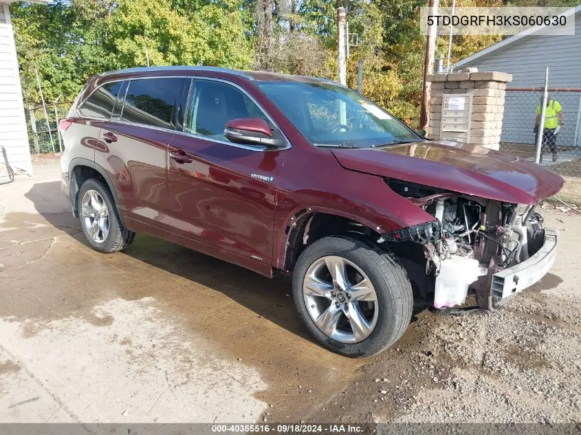 5TDDGRFH3KS060630 2019 Toyota Highlander Hybrid Limited