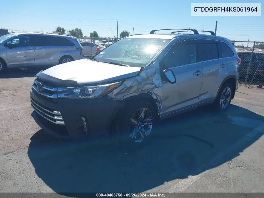 2019 Toyota Highlander Hybrid Limited Platinum VIN: 5TDDGRFH4KS061964 Lot: 40403758