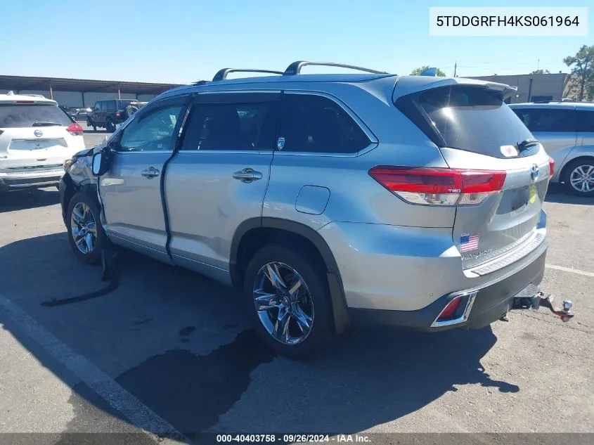 2019 Toyota Highlander Hybrid Limited Platinum VIN: 5TDDGRFH4KS061964 Lot: 40403758