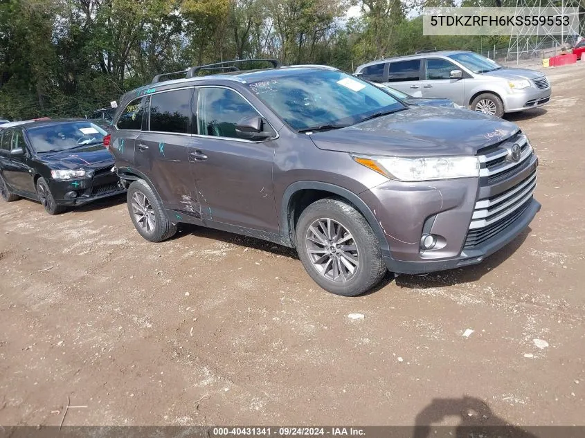 2019 Toyota Highlander Xle VIN: 5TDKZRFH6KS559553 Lot: 40431341