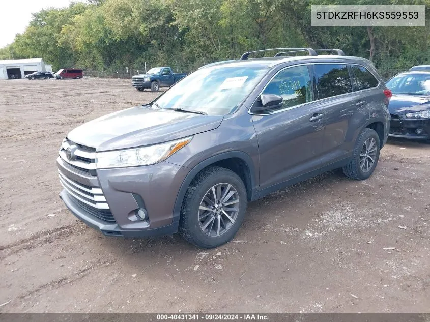 2019 Toyota Highlander Xle VIN: 5TDKZRFH6KS559553 Lot: 40431341