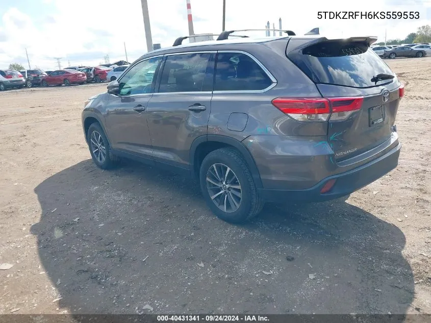 2019 Toyota Highlander Xle VIN: 5TDKZRFH6KS559553 Lot: 40431341