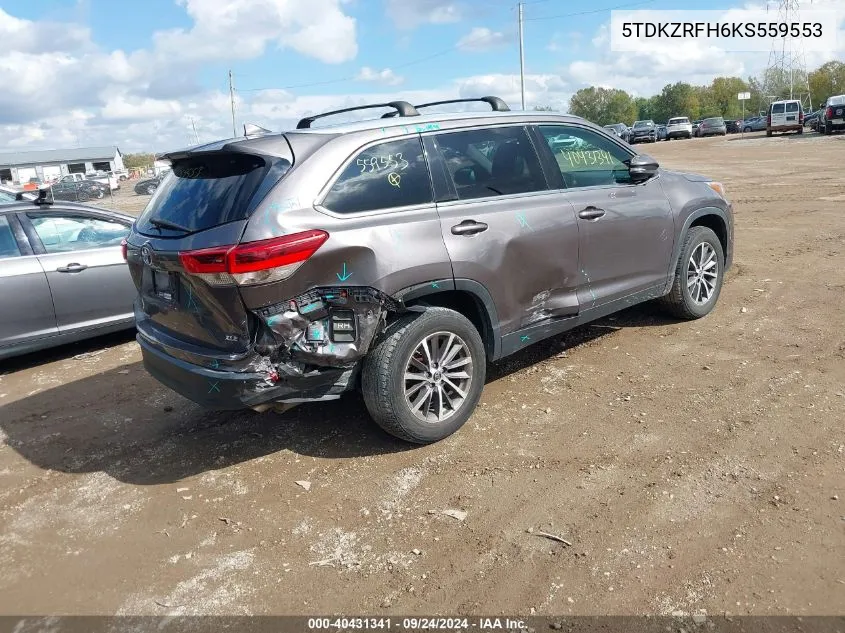 2019 Toyota Highlander Xle VIN: 5TDKZRFH6KS559553 Lot: 40431341