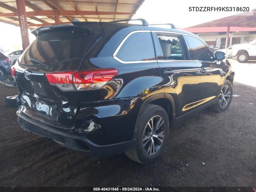 2019 Toyota Highlander Le Plus VIN: 5TDZZRFH9KS318620 Lot: 40431548