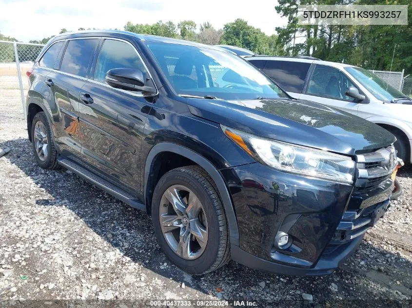 2019 Toyota Highlander Limited Platinum VIN: 5TDDZRFH1KS993257 Lot: 40437333