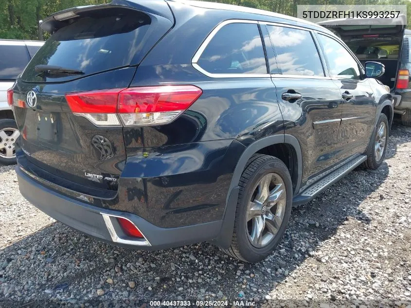 2019 Toyota Highlander Limited Platinum VIN: 5TDDZRFH1KS993257 Lot: 40437333