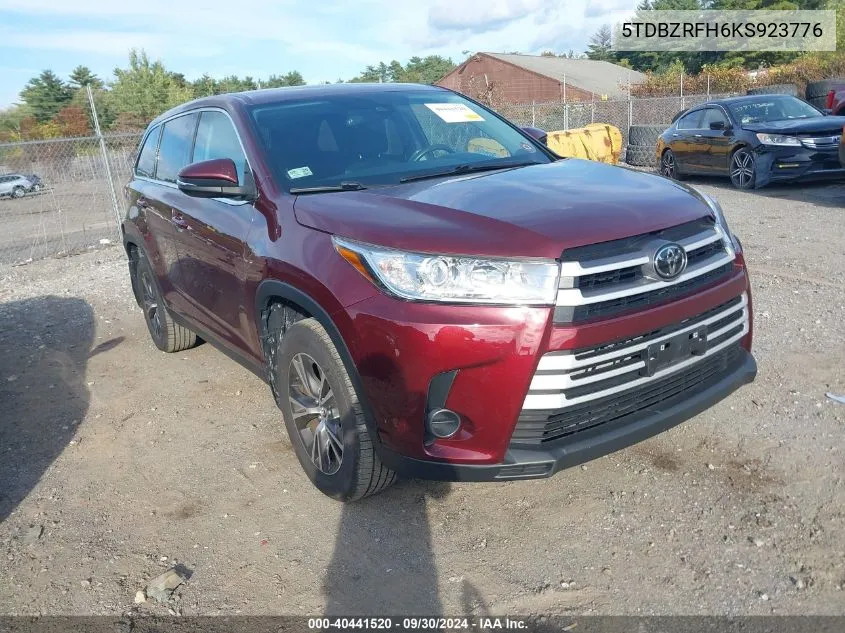 2019 Toyota Highlander Le VIN: 5TDBZRFH6KS923776 Lot: 40441520