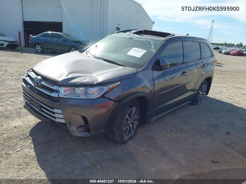 2019 Toyota Highlander Xle VIN: 5TDJZRFH0KS595900 Lot: 40451227