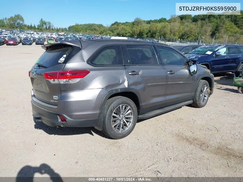 2019 Toyota Highlander Xle VIN: 5TDJZRFH0KS595900 Lot: 40451227