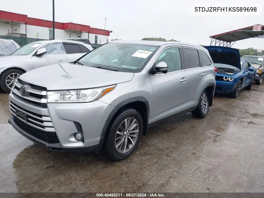 2019 Toyota Highlander Xle VIN: 5TDJZRFH1KS589698 Lot: 40455211