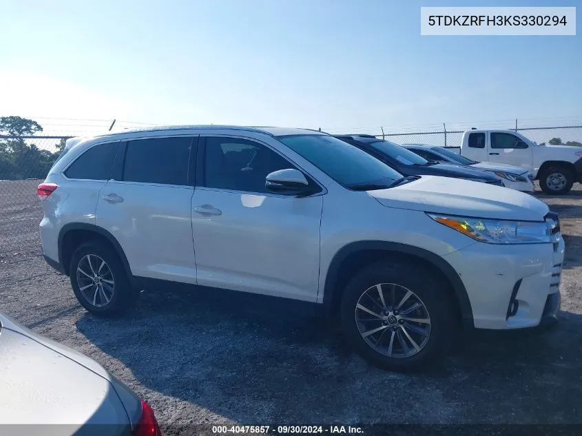 2019 Toyota Highlander Se/Xle VIN: 5TDKZRFH3KS330294 Lot: 40475857