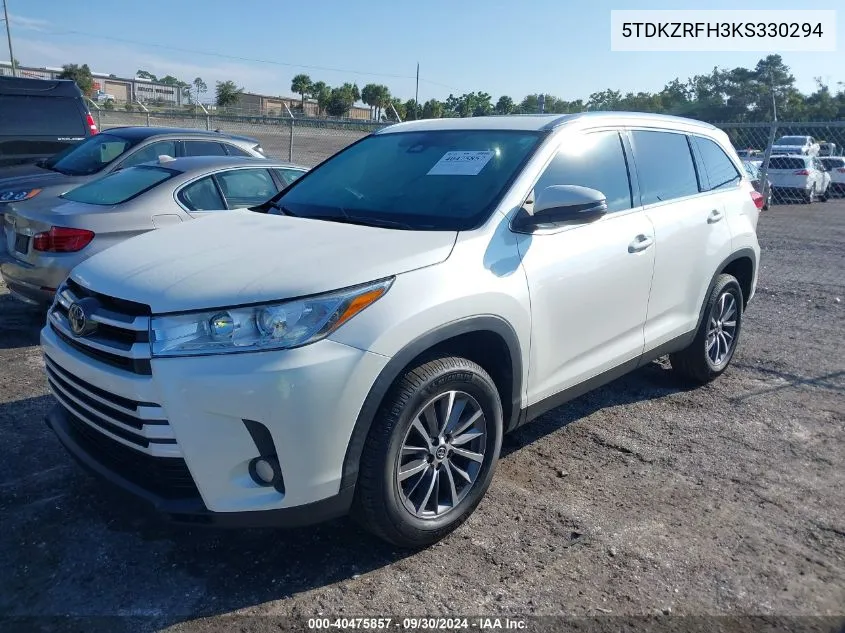 2019 Toyota Highlander Se/Xle VIN: 5TDKZRFH3KS330294 Lot: 40475857