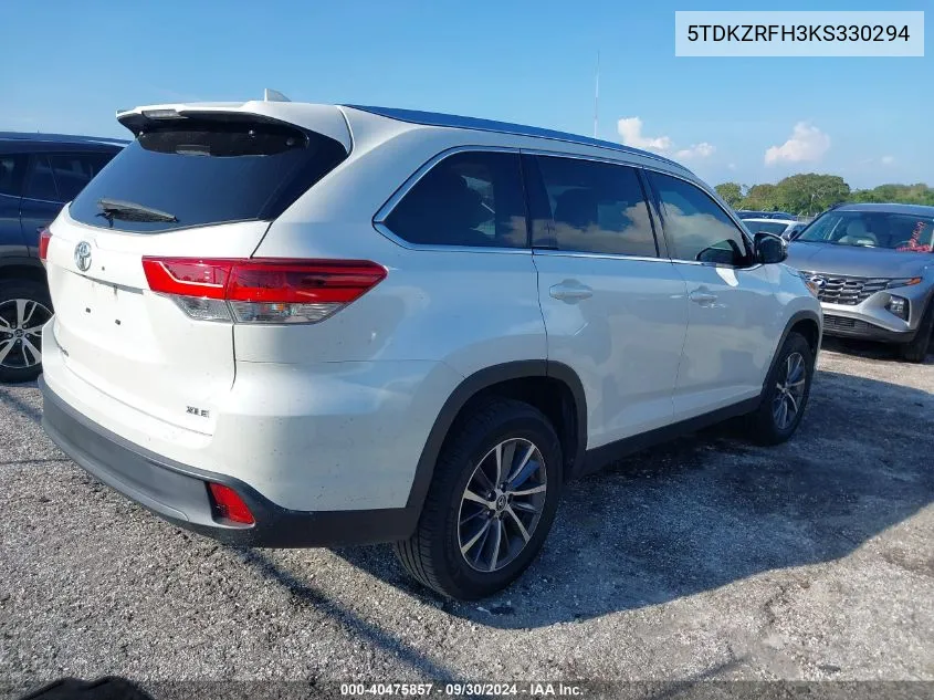 2019 Toyota Highlander Se/Xle VIN: 5TDKZRFH3KS330294 Lot: 40475857