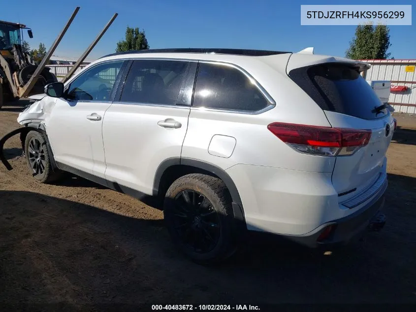 2019 Toyota Highlander Se VIN: 5TDJZRFH4KS956299 Lot: 40483672