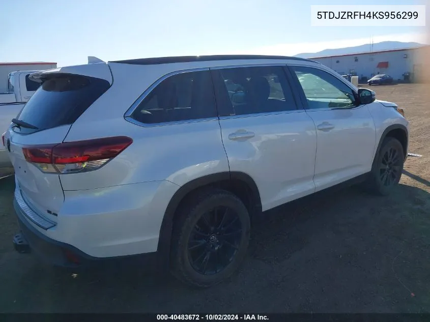 2019 Toyota Highlander Se VIN: 5TDJZRFH4KS956299 Lot: 40483672