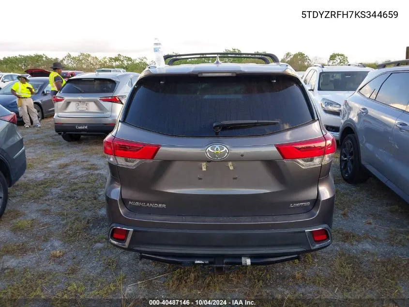 2019 Toyota Highlander Limited VIN: 5TDYZRFH7KS344659 Lot: 40487146