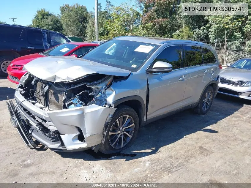 2019 Toyota Highlander Xle VIN: 5TDKZRFH9KS305741 Lot: 40510281