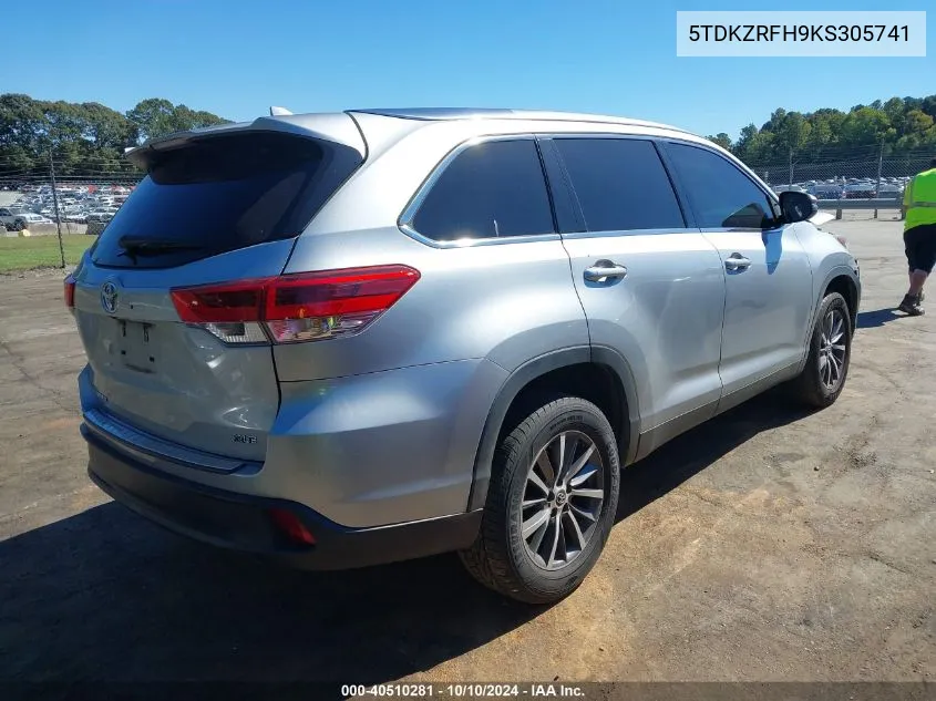 2019 Toyota Highlander Xle VIN: 5TDKZRFH9KS305741 Lot: 40510281