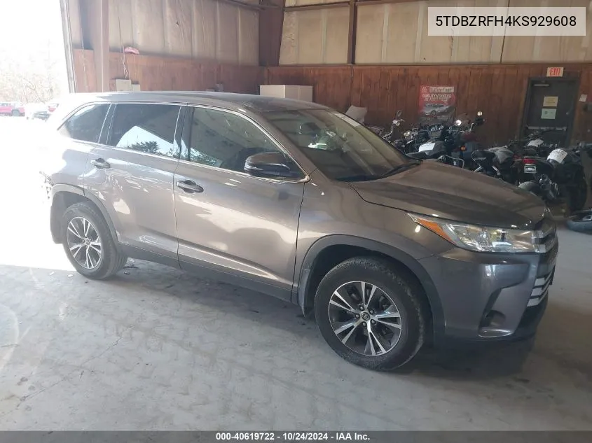 2019 Toyota Highlander Le VIN: 5TDBZRFH4KS929608 Lot: 40619722