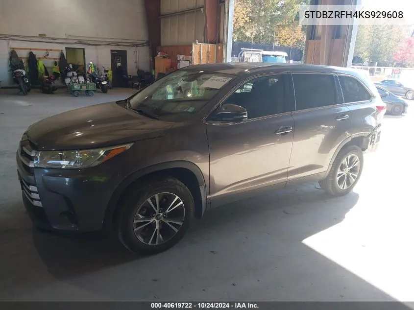 2019 Toyota Highlander Le VIN: 5TDBZRFH4KS929608 Lot: 40619722