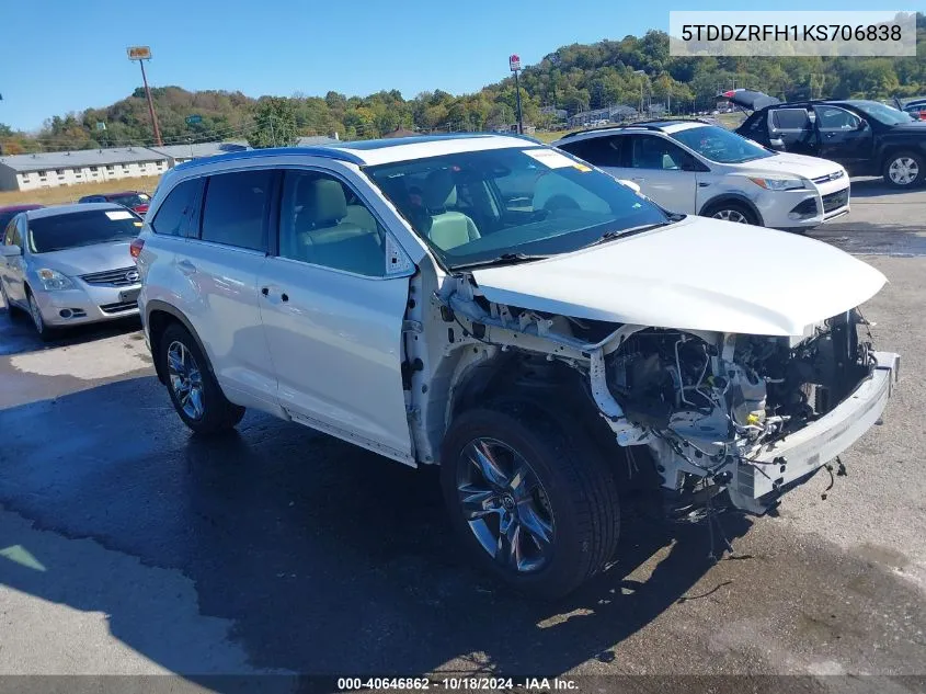 2019 Toyota Highlander Limited Platinum VIN: 5TDDZRFH1KS706838 Lot: 40646862