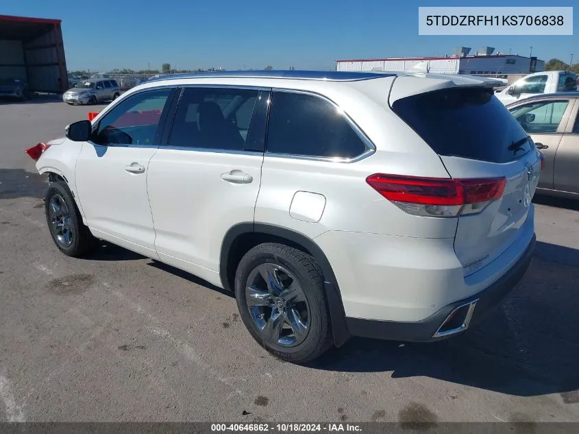 2019 Toyota Highlander Limited Platinum VIN: 5TDDZRFH1KS706838 Lot: 40646862