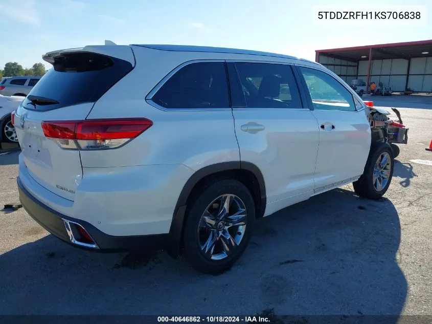 2019 Toyota Highlander Limited Platinum VIN: 5TDDZRFH1KS706838 Lot: 40646862