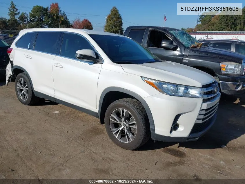 2019 Toyota Highlander Le VIN: 5TDZZRFH3KS361608 Lot: 40678662