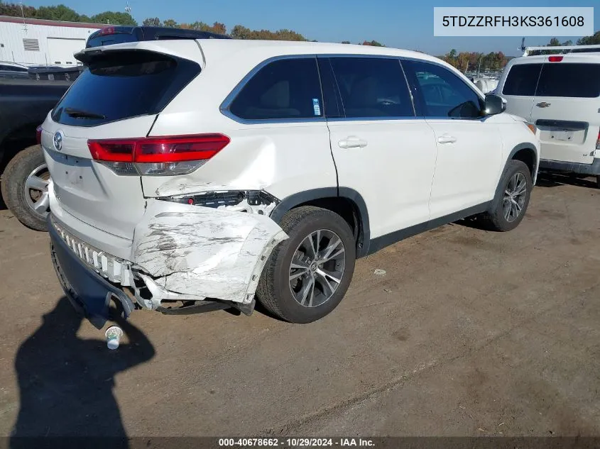 2019 Toyota Highlander Le VIN: 5TDZZRFH3KS361608 Lot: 40678662