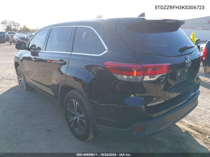 5TDZZRFH3KS306723 2019 Toyota Highlander Le/Le Plus