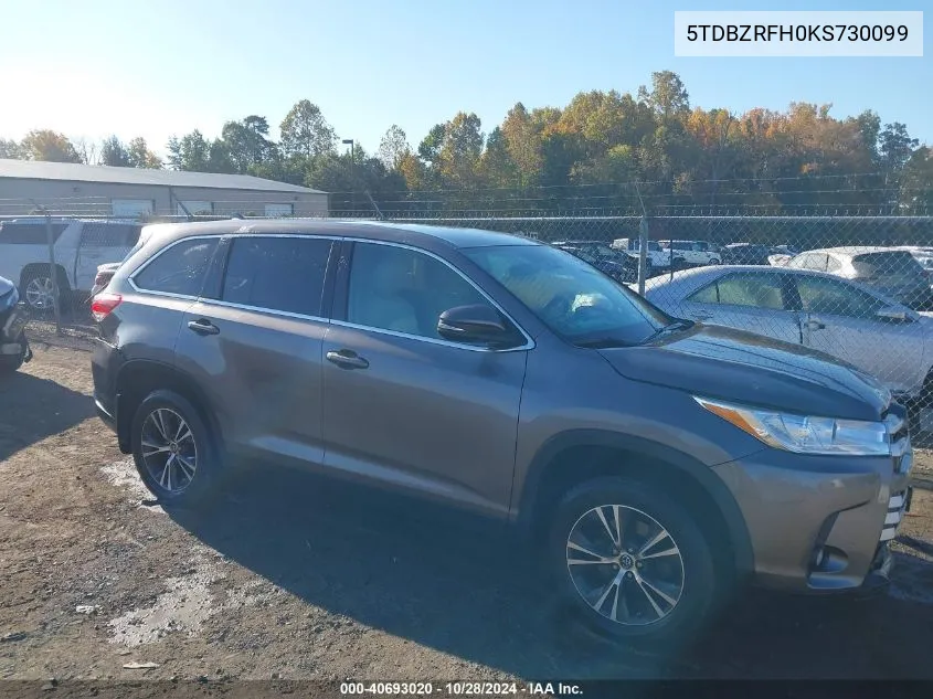 2019 Toyota Highlander Le Plus VIN: 5TDBZRFH0KS730099 Lot: 40693020