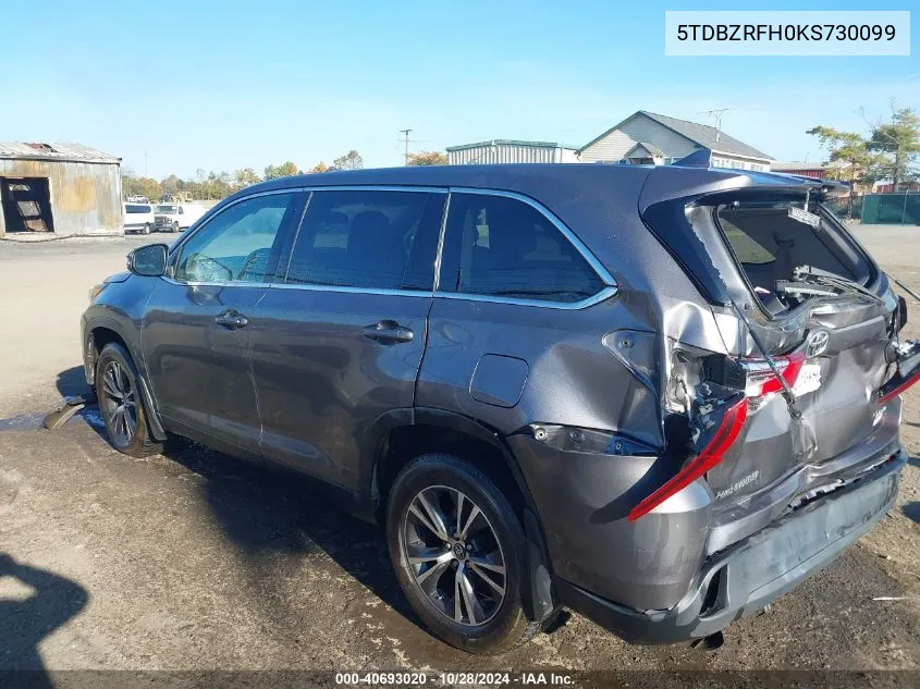 2019 Toyota Highlander Le Plus VIN: 5TDBZRFH0KS730099 Lot: 40693020