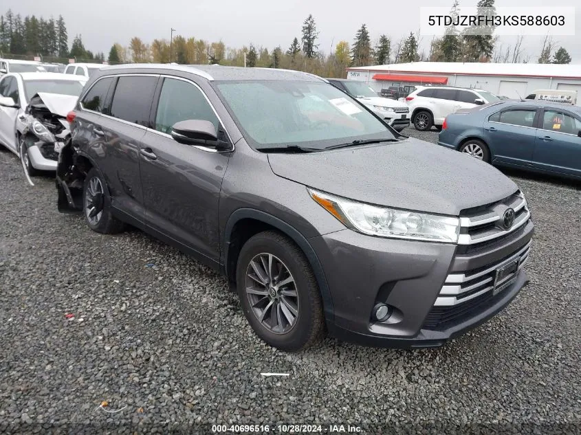 2019 Toyota Highlander Xle VIN: 5TDJZRFH3KS588603 Lot: 40696516