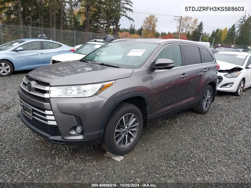 2019 Toyota Highlander Xle VIN: 5TDJZRFH3KS588603 Lot: 40696516