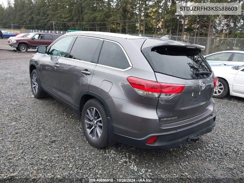 5TDJZRFH3KS588603 2019 Toyota Highlander Xle