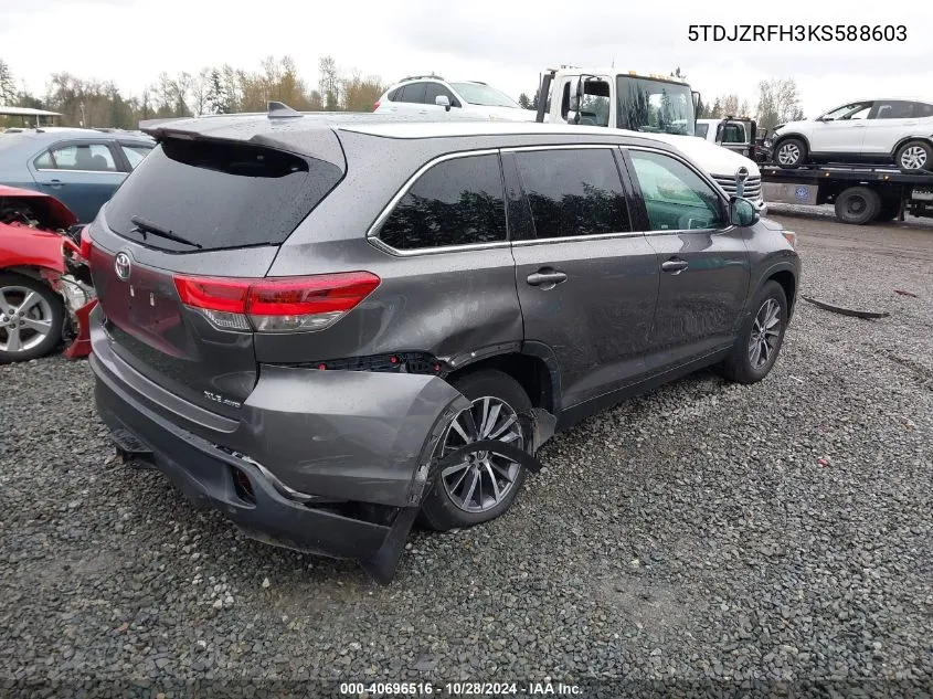 5TDJZRFH3KS588603 2019 Toyota Highlander Xle