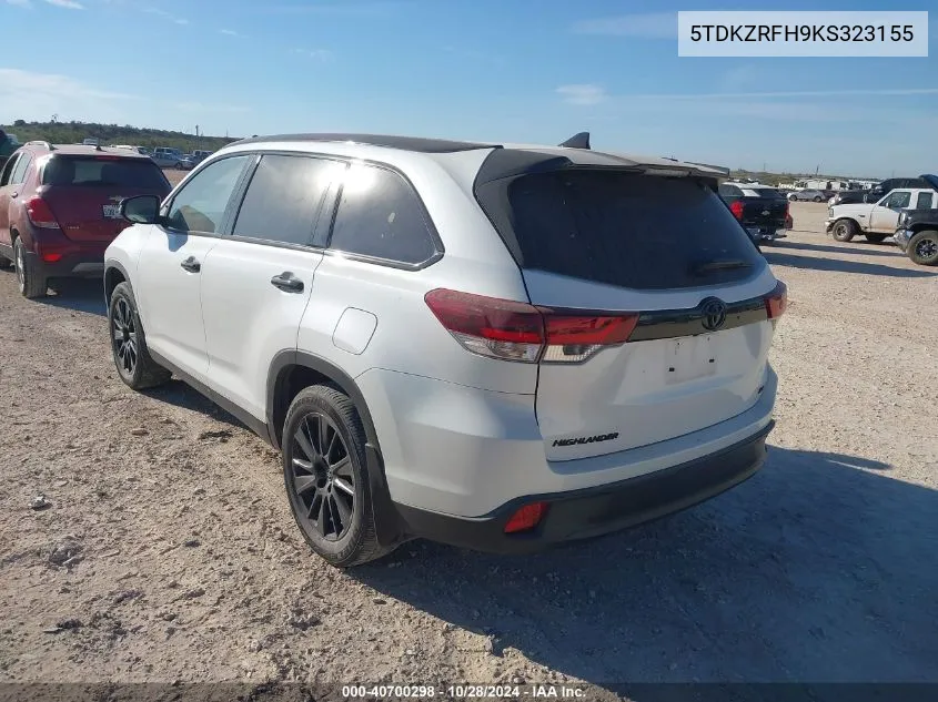 2019 Toyota Highlander Se VIN: 5TDKZRFH9KS323155 Lot: 40700298