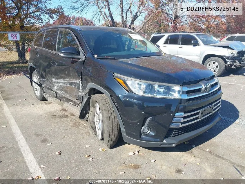 5TDDZRFH5KS725148 2019 Toyota Highlander Limited