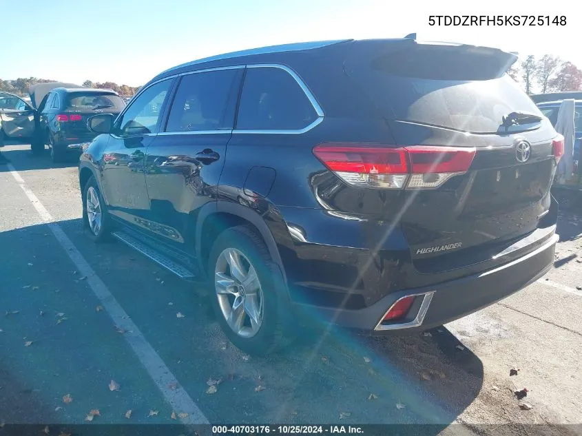 5TDDZRFH5KS725148 2019 Toyota Highlander Limited