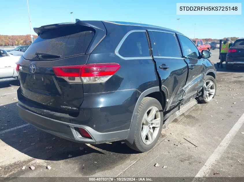 5TDDZRFH5KS725148 2019 Toyota Highlander Limited