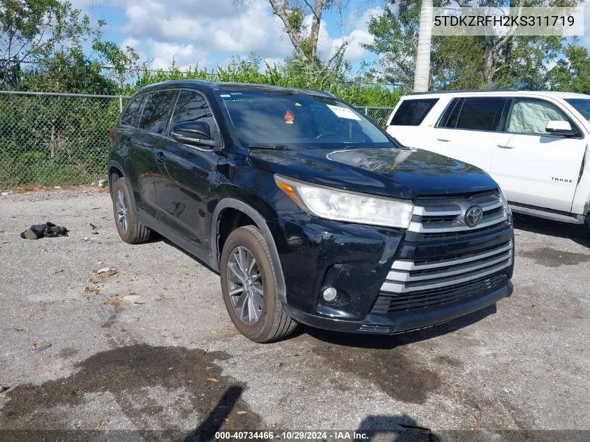 2019 Toyota Highlander Xle VIN: 5TDKZRFH2KS311719 Lot: 40734466