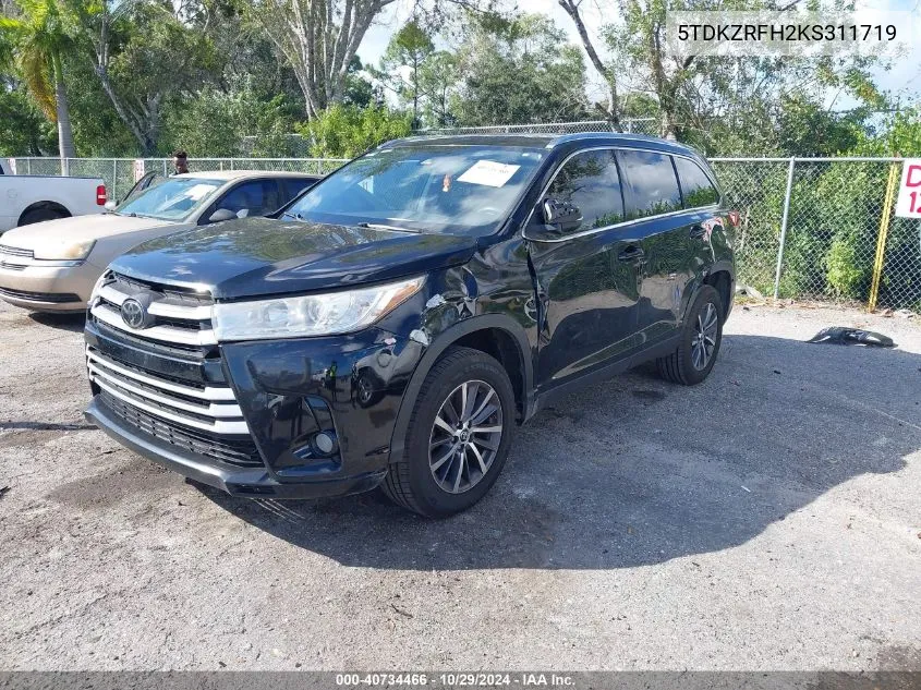 2019 Toyota Highlander Xle VIN: 5TDKZRFH2KS311719 Lot: 40734466