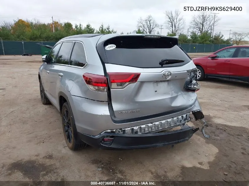 5TDJZRFH9KS629400 2019 Toyota Highlander Se