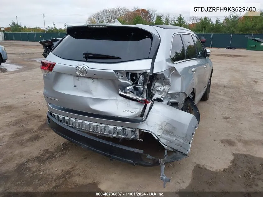 5TDJZRFH9KS629400 2019 Toyota Highlander Se