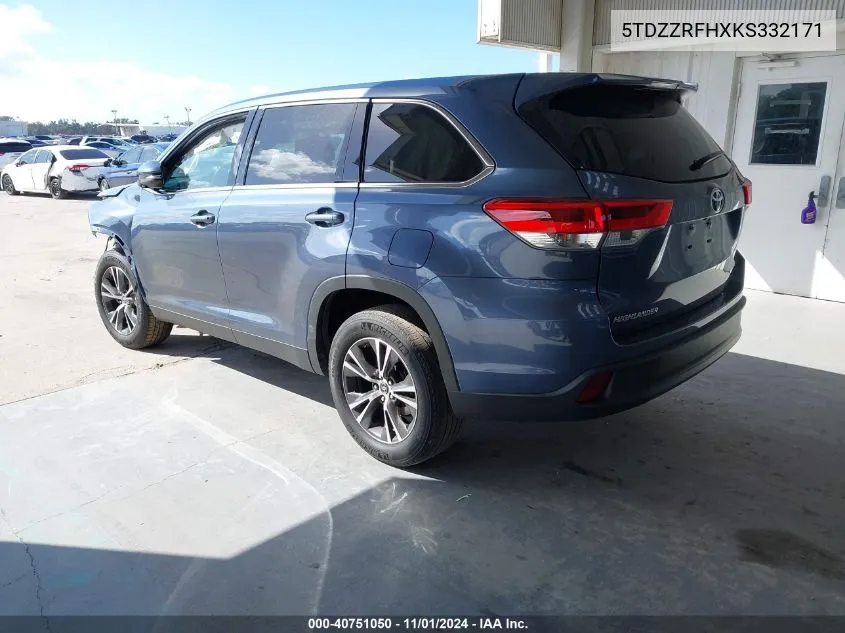 2019 Toyota Highlander Le VIN: 5TDZZRFHXKS332171 Lot: 40751050