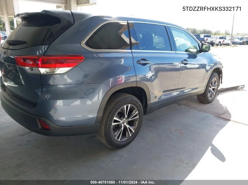 2019 Toyota Highlander Le VIN: 5TDZZRFHXKS332171 Lot: 40751050