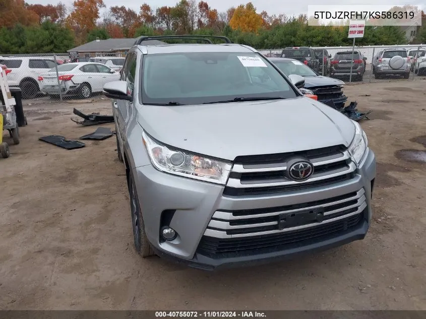 2019 Toyota Highlander Xle VIN: 5TDJZRFH7KS586319 Lot: 40755072