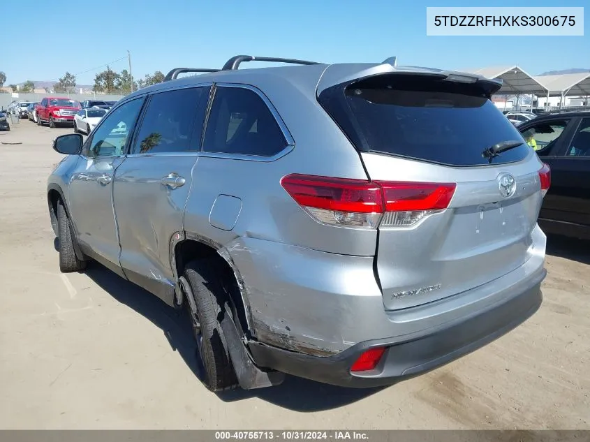 2019 Toyota Highlander Le Plus VIN: 5TDZZRFHXKS300675 Lot: 40755713