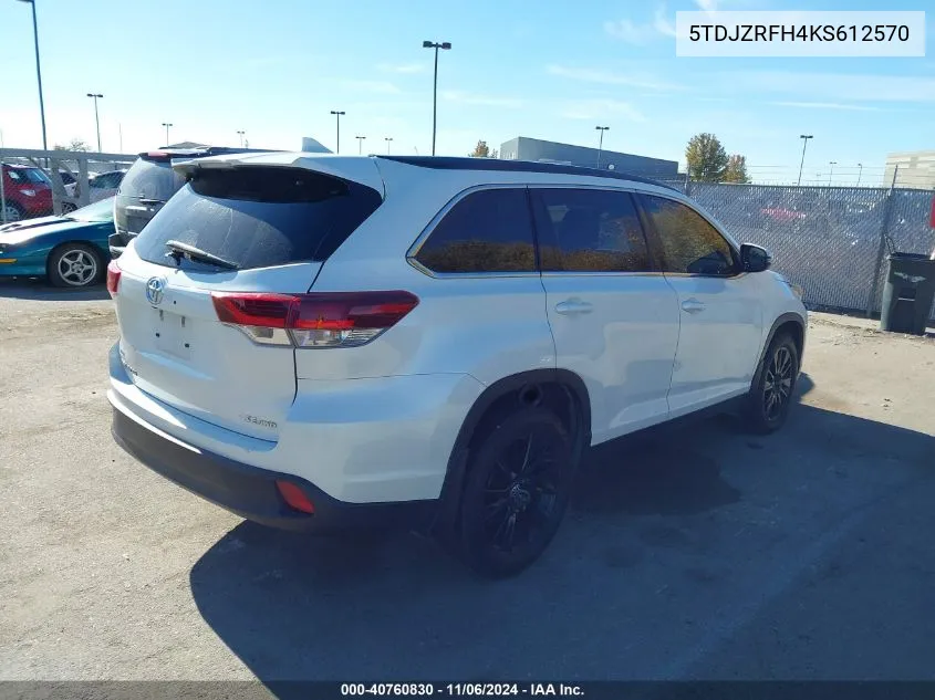 2019 Toyota Highlander Se VIN: 5TDJZRFH4KS612570 Lot: 40760830