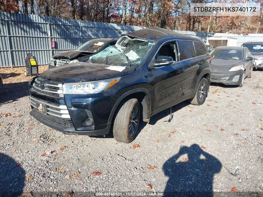 2019 Toyota Highlander Le VIN: 5TDBZRFH1KS740172 Lot: 40766531